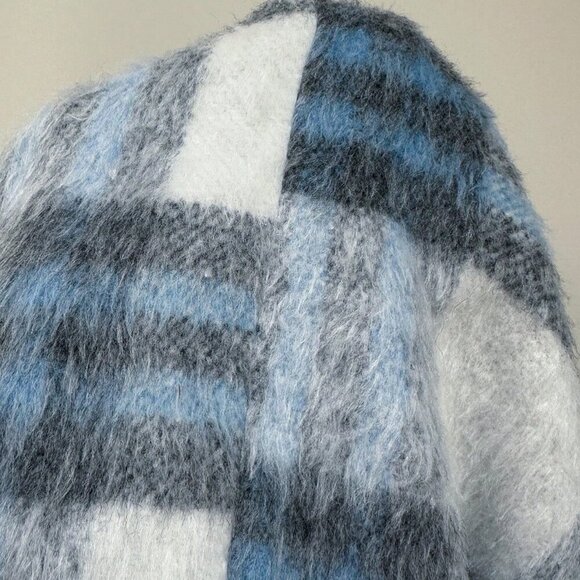 Blue And White Casual Women's Plaid Lined Coat - Picture 6 of 7